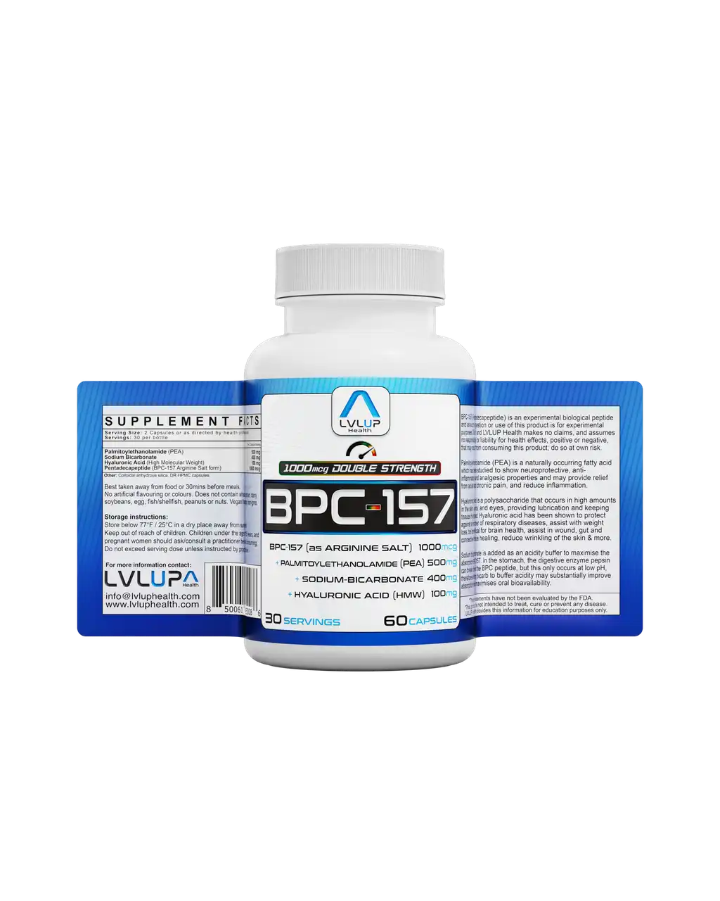TISSUE HYDRATION
Sodium Bicarbonate further optimizes the excellent bioavailability of BPC-157 for maximum absorption in capsule form.