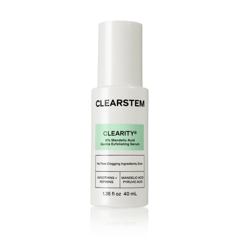 CLEARITY, aka "The Blackhead Dissolver," lives up to its nickname by unclogging pores and dissolving blackheads. This gentle yet potent mandelic acid serum blends vitamin C and a precise pH balance to remove dead skin cells and excess oil.
AHA mandelic acid serum with vitamin C
Stimulates collagen production
Formulated by The Acne Guru™
CLEARITY is an award-winning AHA mandelic acid serum with vitamin C & turmeric. It brightens the skin, unclogs pores, and stimulates new collagen production.