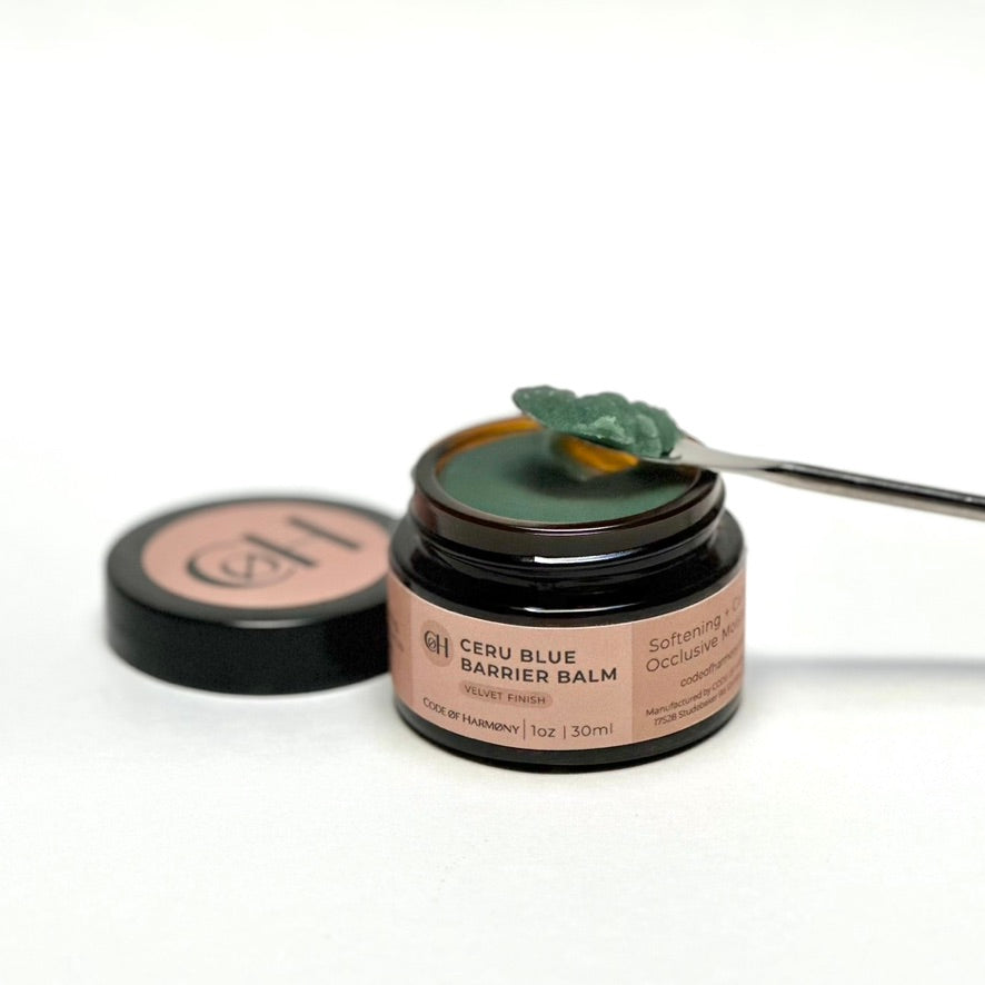 Code of harmony ceru barrier balm skin softening layer to replenish your barrier and leaves a velvety, not too oily, finish on the skin.