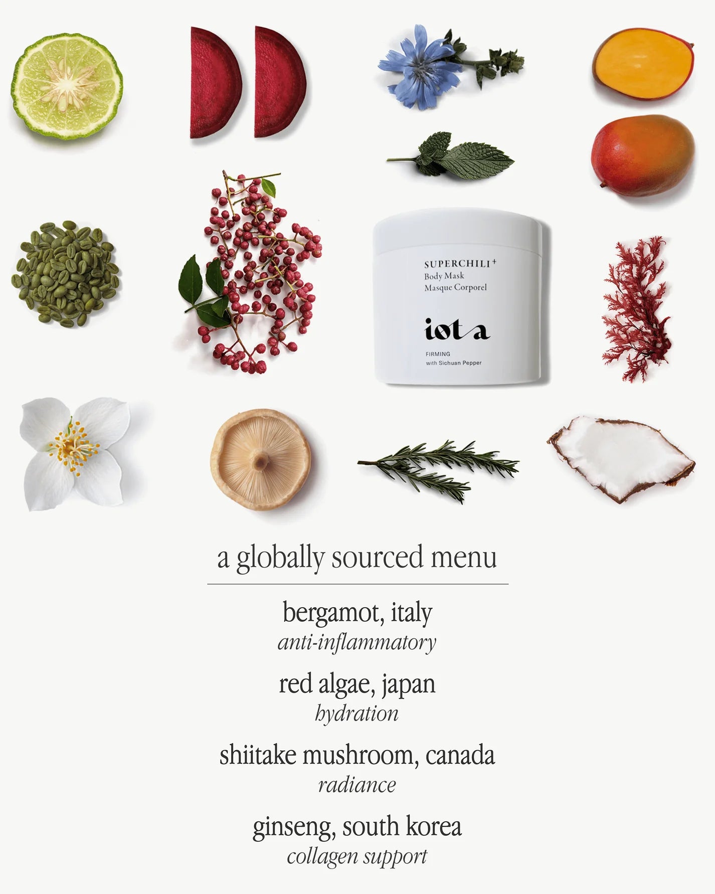 Superchili Body Mask+ | Firming & Lifting Leave-on Mask leave-on mask, made from Sichuan peppers, and infused with fresh, citrus aromatics of rosemary leaf + lime helps firm and reduce the appearance of lines, boost collagen production