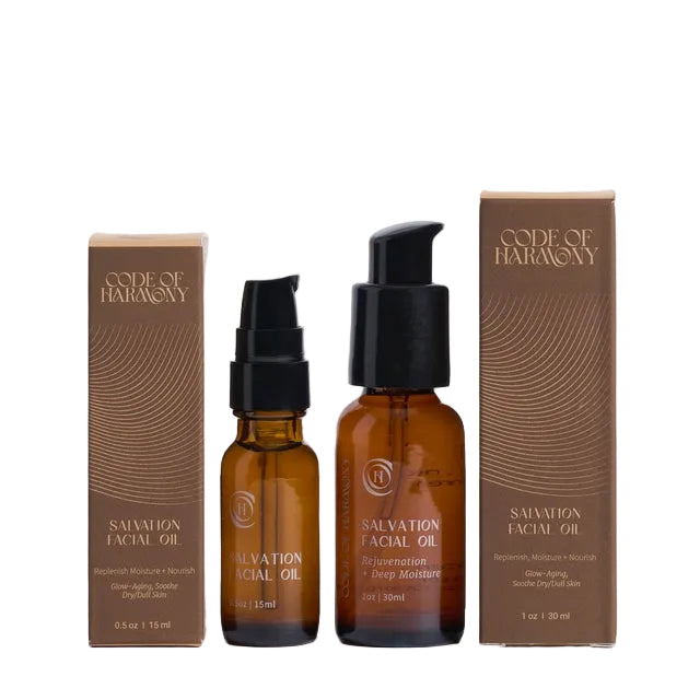 Salvation Facial Oil is a soothing blend of carefully curated botanical oils, rich in antioxidants and skin smoothing vitamins, combined with our soothing D-Stress Complex. Squalane, Hemp, Borage, Cacay Nut, Evening Primrose, Hemp, Hibiscus, Bilberry, Pomegranate, Algae and Watermelon Oils provide your skin with calming moisture, and visible wrinkle smoothing and glow-aging activity. This diverse lipid profile is enriched with Bakuchiol, Echinacea, Tetrahydrocurcuminoids (Curcumin), and CoQ10 for skin energ