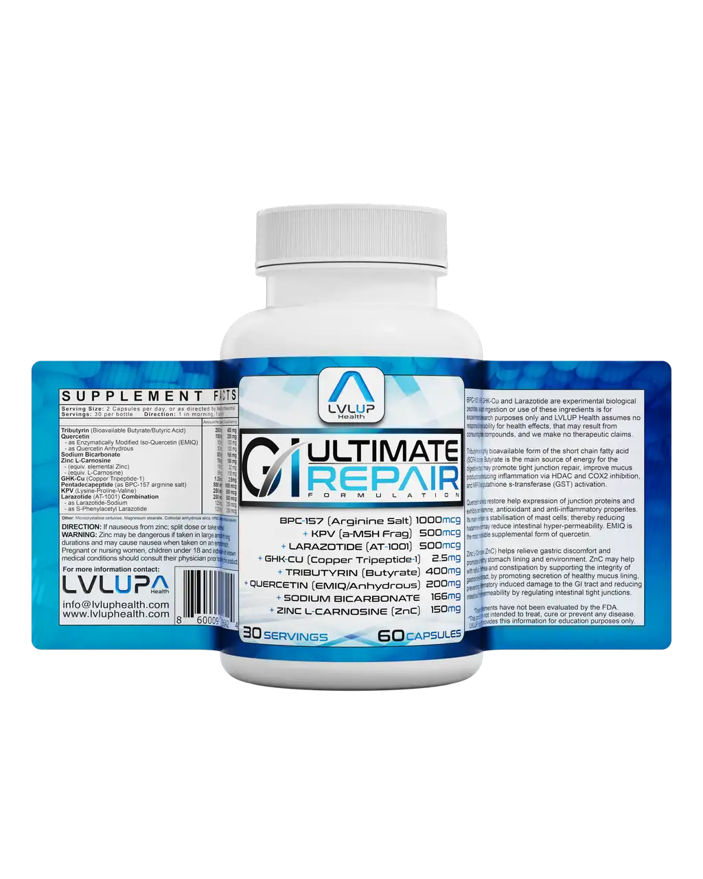 Enhanced Peptide Absorption


Tributyrin maintains gut barrier integrity and stabilizes mast cells

Sodium Bicarbonate buffers stomach acid for better absorption

