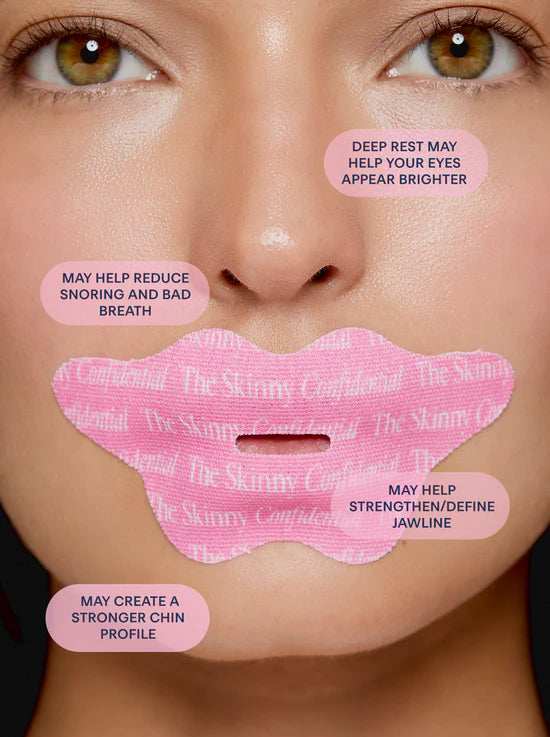 The Skinny Confidential Mouth Tape — 30 reusable, gentle adhesive strips that keep your lips closed during sleep to promote nasal breathing, reduce snoring, and help you wake up more refreshed.