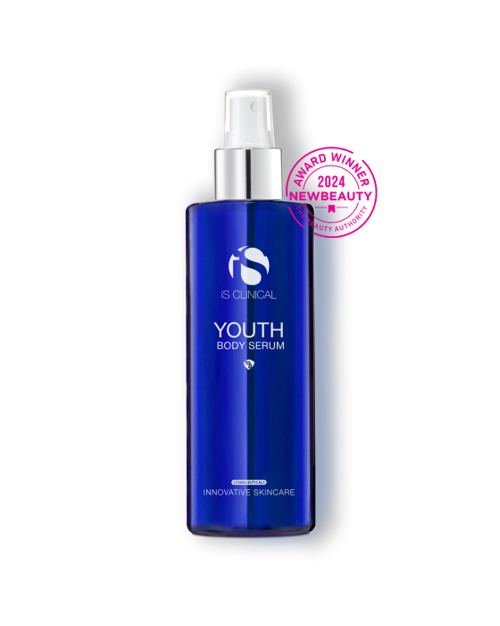 iS Clinical Youth Body Serum is infused with the purest Hyaluronic Acid and a cocktail of Watermelon, Blue Microalgae, and Licorice Root extracts, this serum delivers a surge of moisture and antioxidant